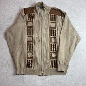 Portabella New York Men's Tan Full Zip Sweater Size XXL Patterned Knit